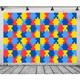 CORFOTO Colorful Puzzle Pattern Backdrop Fabric 5x3ft World Autism Day Jigsaw Piece April Children Disability Awareness Background for Autism Themed Party Decorations Kids Accept Love Photo Props