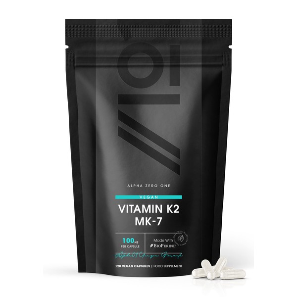 Vitamin K2 MK-7 100mcg - Fermented Natto Based Vegan Vitamin K - Supports Bone Health - Non-GMO, Halal - 120 Vegan Capsules