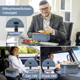 Herrfilk Electric Lunch Box Food Heater 100W, 4 in 1 Ultra Quick Heated Lunch Boxes for Adults 12V/24V/110V/220V Portable Food Warmer for Car/Truck/Office With Fork Spoon and Insulated Carry Bag
