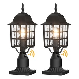 Aoceley 2-Pack Dusk to Dawn Outdoor Post Light, Exterior Lamp Post Light Fixture with Pier Mount Base, Exterior Pole Lantern Light, Black with Water Ripple Glass