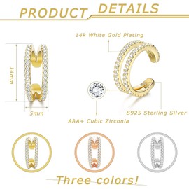 MILACOLATO 925 Sterling Silver Ear Cuff Cubic Zirconia Ear Cuff Earrings for Women Girls Helix Cartilage Ear Clips Non Piercing Earrings Cartilage Cuffs Not Pierced Earrings, Sterling Silver Silver