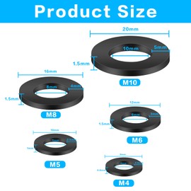 Pack of 120 M6 Washers M6 x 12 mm Flat Washers Black Spacers Carbon Steel Sealing Washers Seals Washers Body Washers for Screws Threaded Rod