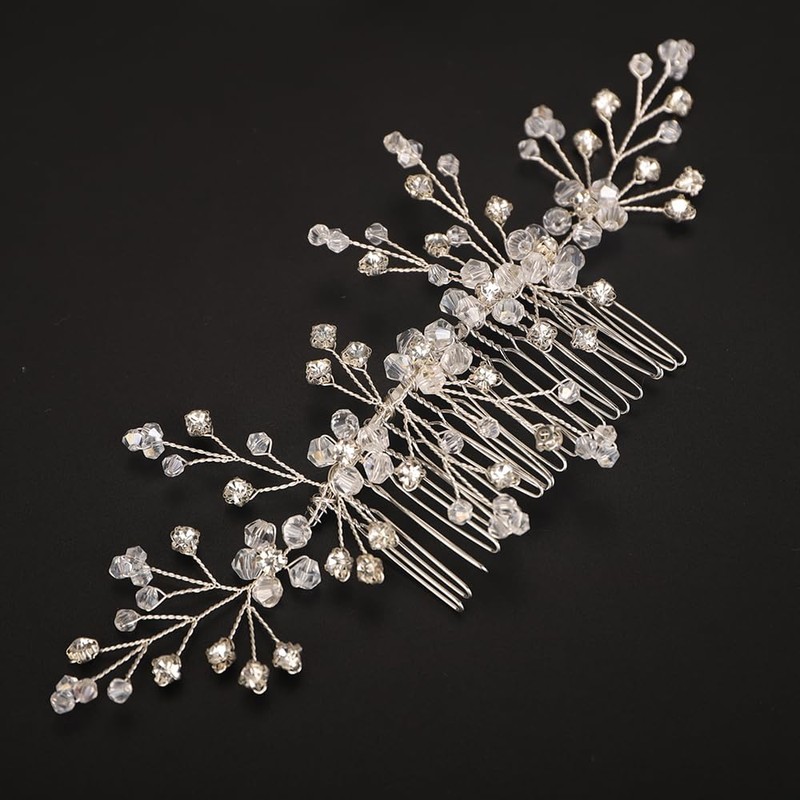 BERYUAN Bridal Crystal Rhinestone Flowers Headpiece Silver Rhinestone Crystal Hair