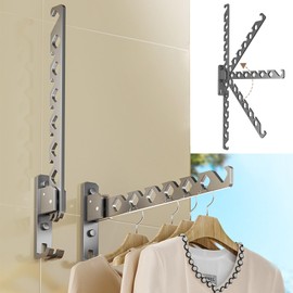 VOCIBO® Clothes Rail Wall Mounted, Clothes Hook, Foldable Wall Clothes Rack, Wall Hook, Folding Hook, Aluminium for Balcony, Bathroom, Laundry Room, 180° Foldable, Grey