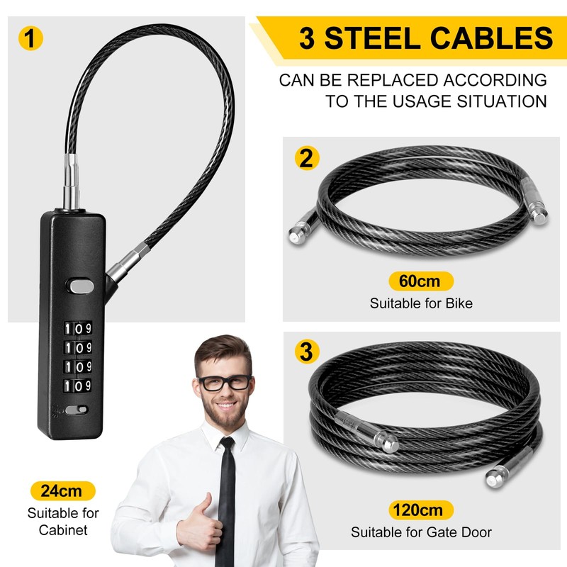 DELSWIN Cable Locks with Combination, 4-Digit Gate Lock with 3