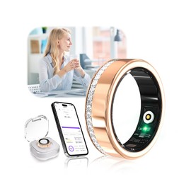 XSWCCJJ 10th Gen Diamond Smart Ring and Wireless Charging Case【Industry Number 1-0 Measurement Error】2025 Fitness Tracker for Sleep Monitoring, Portable SpO2 Smart Ring for Android and iOS, Gold 9#