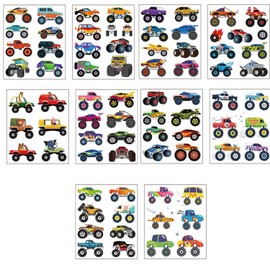 Coehaopike Monster Truck Temporary Tattoos for Party Supplies - 10 Sheets Monster Truck Tattoos for Boys Birthday Party Fake Tattoo Stickers for Boys