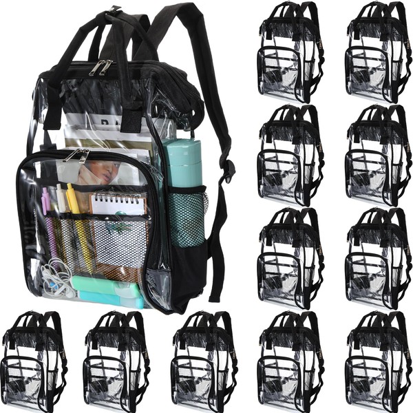 Clysee 12 Pcs Heavy Duty Clear Backpack 15" Clear Stadium