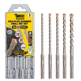 5 x SabreCut QSCK5B 5.5mm 6mm 6.5mm 8mm 10mm x 160mm Quattro PGM Approved Full Carbide 4 Cutter Tip Vortex Flute SDS Plus Drill Bit Mix Kit For Stone Concrete Brick Block