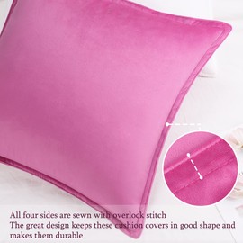 PiccoCasa Decorative Velvet Throw Pillow Cover 1PC, Square Solid Soft Cushion Pillow Cases for Sofa Couch Bedroom Hot Pink 18"x18"