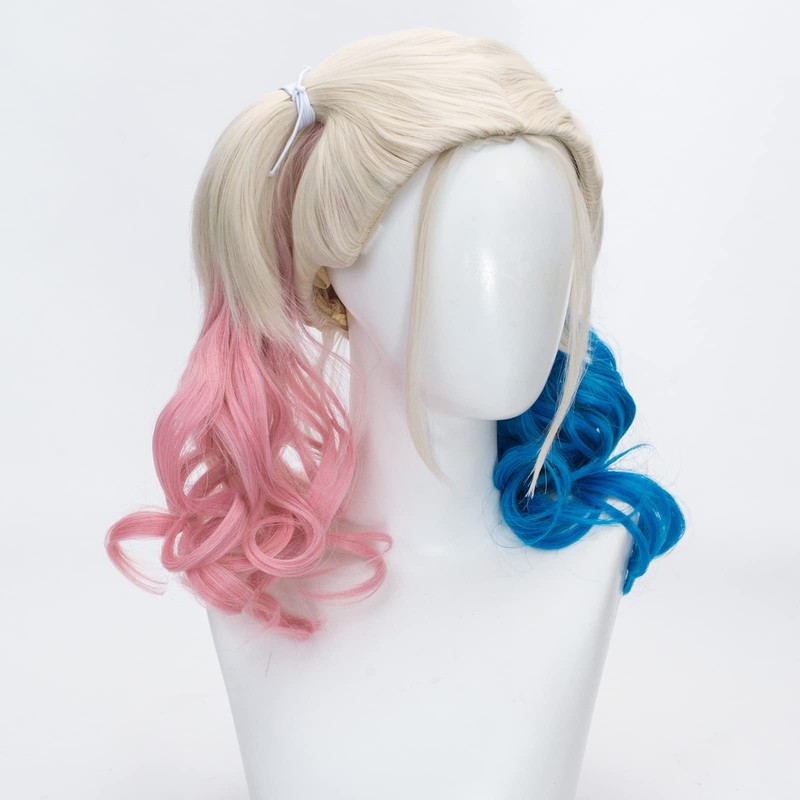 FALAMKA Blue Pink Wig Double Tail Women's Wig Cosplay Costume
