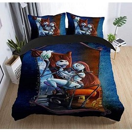 Ankeyoo Bedding Set 3Pieces, Nightmare Christmas Duvet Cover Set Jack and Sally Throne Cartoon Bedding with 1 Duvet Cover, 2 Pillow Shams, No Comforter (Queen (U.S. Standard))