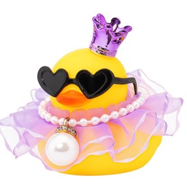 Yamobi Gummiente Badeente, Gummiente Auto Ornamen mit Mini Krone, Kleid, Perlenkette & Sonnenbrille, ideal für Badespaß und Autoschmuck
