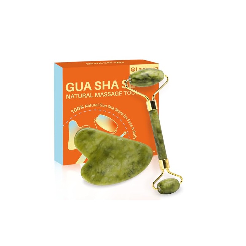Jade Gua Sha y rodillo facial, juego de herramientas faciales