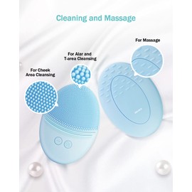 EZBASICS Facial Cleansing Brush, Waterproof Sonic Vibrating Face Brush for Deep Cleansing, Gentle Exfoliating and Massaging, Inductive charging (Blue)