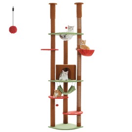 PEQULTI Floor to Ceiling Cat Tree 92.9’’-101.6’’ Height Adjustable Mushroom Cat Tower Tall Climbing Play House with Scratching Posts, Cozy Condo, Perches and Large Hammock for Indoor Cats Brown