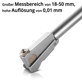 STAHLWERK Internal Measuring Gauge with Analogue Dial Gauge 18-50mm Measuring Range 0.01mm Resolution Internal Meter / Internal Dial Gauge / Precision Bore Gauge Includes 7 Measuring Bolts