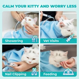 PerroPal Dog Cat Bathing Bag - Anti Scratch and Bite Pet Grooming Restraint | Adjustable Mesh Groomer Bags for Bath Washing, Shower, Nail Clipping, Medication | Small to Medium Cats and Dogs (Blue)