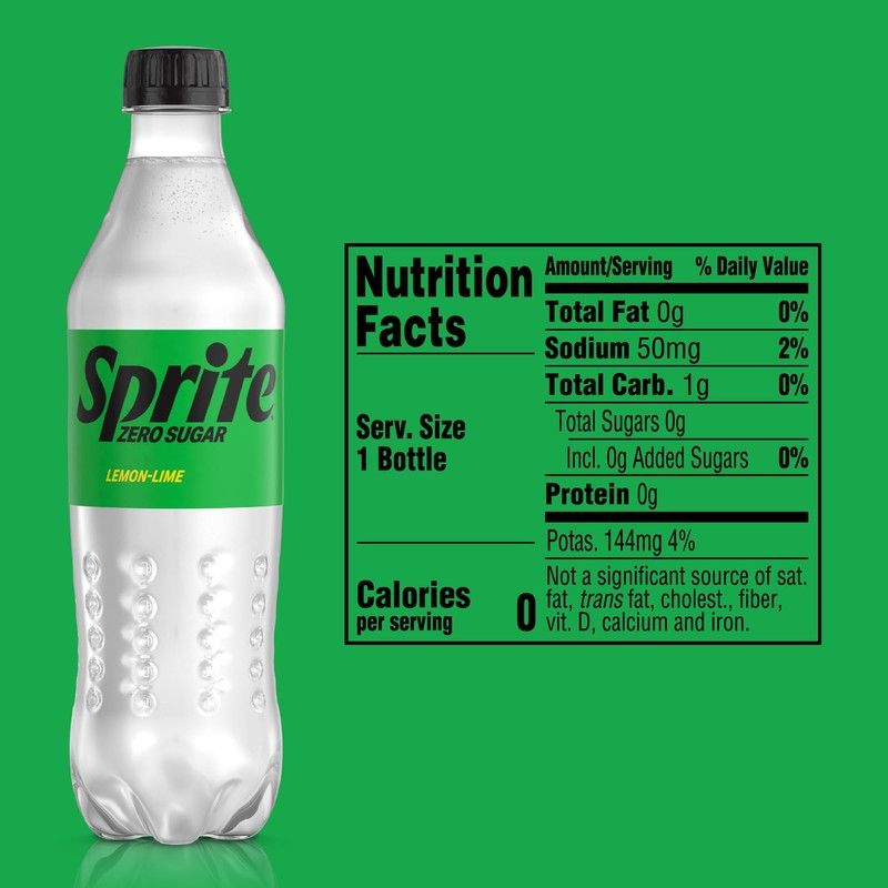 Sprite Zero Sugar Lemon Lime Diet Soda Pop Soft Drinks,