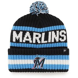 '47 Miami Marlins Beanie Mens Womens Cuffed Pom Knit Winter Hat, Stretch Fit, Black, One Size