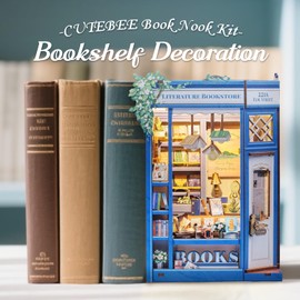 CUTEBEE Book Nook Kit, DIY Miniature House Kits for Adult and Teens, Dollhouse Mini Booknook House Bookshelf, DIY Craft Gifts for Family and Friends（Literature Bookstore）