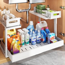 1 Pack Expandable Under Sink Organizers Storage With Upgrade Ball-Bearing Slide Tracks,2-Tier Pull Out Under Cabinet Organizer Height Adjustable,Not Suitable For Cabinets With Partitions In The Middle