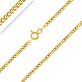 PLANETYS - Flat Curb Chain Diamond-Coated 925 Sterling Silver 18 Carat Gold-Plated Chain Necklace - 2 mm Wide Various Lengths: 40-45-50-55-60-65-70 cm, Sterling Silver, Diamond