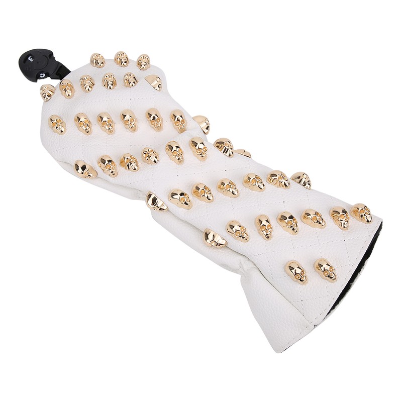 Golf Wood Headcovers PU White Skull Rivet Design Waterproof Durable