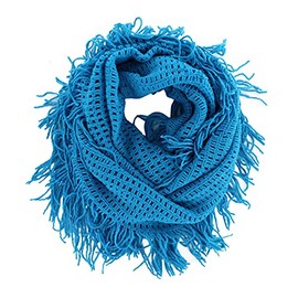 Unisex Women's Winter Fringe Tassel Neck Cozy Knit Cable Infinity Loop Cowl Scarf- Solid Color, Blue, One Size