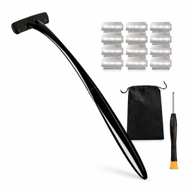 TOAKA Afeitadora de espalda para hombre con mango largo plegable de 45,4 cm (17,9"), ergonómica, para uso doméstico, con cuchillas de seguridad reemplazables, para uso en seco y húmedo, 13 cuchillas.
