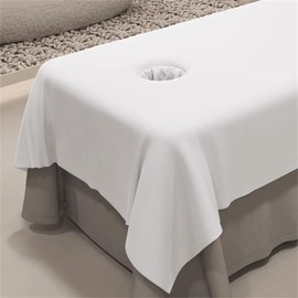 MWNAGO - Sábanas de masaje de algodón leche, funda de mesa de masaje, ropa de masaje, sábana bajera de masaje, funda de reposamanos de masaje con agujero, ideal para belleza, spa de 55 x 95 pulgadas (blanco con agujero)