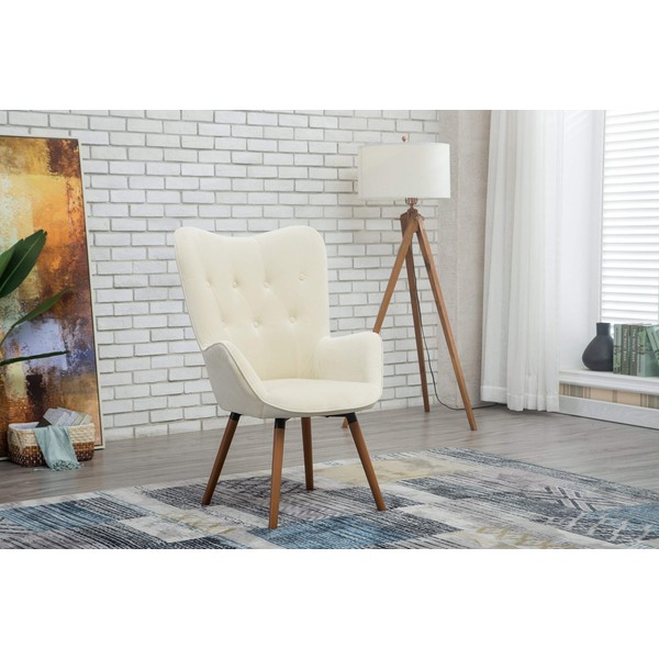 Roundhill Furniture Doarnin Silky Velvet Tufted Button Accent Chair, White