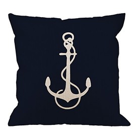 HGOD DESIGNS Anchor Pillow Case Navy Blue White Nautical Sailing Decor Anchor Cotton Linen Square Cushion Cover Pillowcase Home Decorative Armchair Bedroom Livingroom 18 x 18 inch