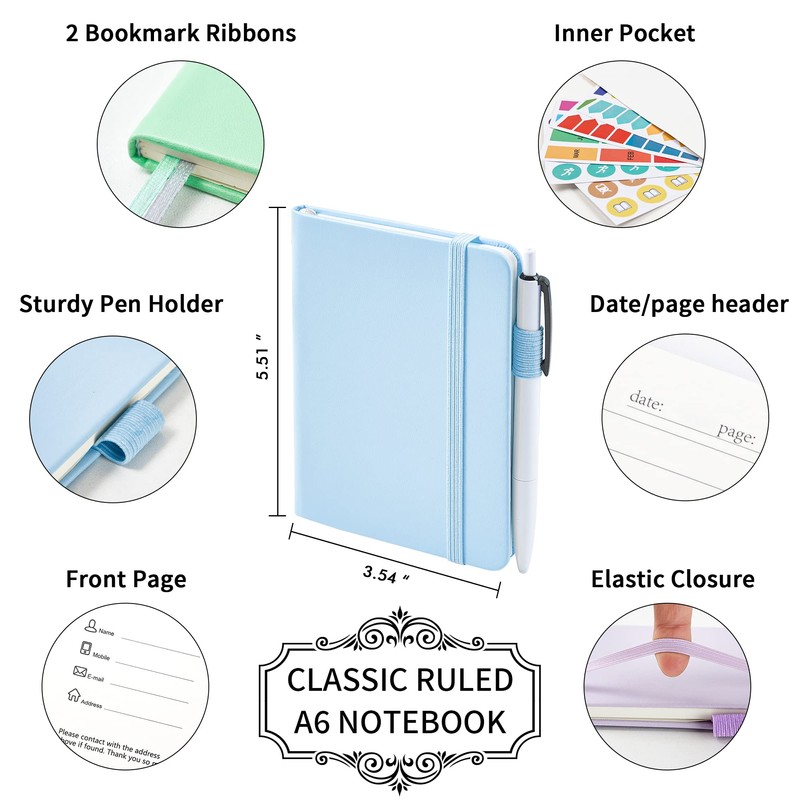 feela 3 Pack Pocket Small Notebook Journals, Mini Cute Hardcover