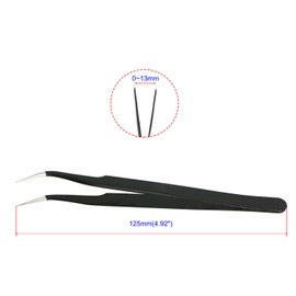 Aoje-Link ESD-17 Professional Anti-Static Precision Technology Tweezers, Non-Magnetic Fine Tip Curved, Stainless Steel Plastic Coated, Full Length 125mm, Black, 4pcs