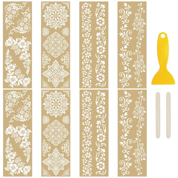 WANDIC 8 Sheets Gilding Lace Rub On Transfer Sticker, Gold