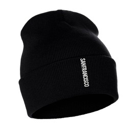 Daxton Vertical USA Cities Cuffed Beanie Winter Knit Hat Skully Cap, San Francisco Black White