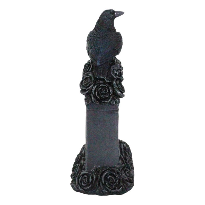 Gothic Raven Crow Perching On Black Roses Graveyard Tomb Headstone