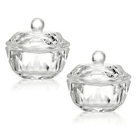 2Pcs Clear Glass Crystal Dappen Dish with Lid, Acrylic Liquid Powder Cup Bowl for Nail Art Manicure Tool