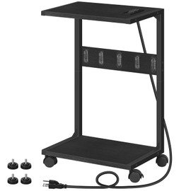 HOOBRO Computer Tower Stand, PC Stand with Charging Station, 2-Tier Under Desk CPU Holder with Lockable Wheels, PC Floor Cart Fits Most Computer Towers, for Home Office, Black BB01UCJ01G1