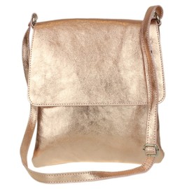 Girly Handbags Genuine Leather Cross Body Metallic Champagne