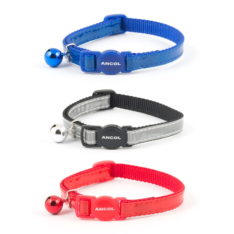 Ancol Gloss Reflective Cat Collar with safety buckle Silver