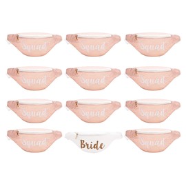 Bachelorette Party Rose Gold Fanny Pack Set | 12 Pack | 1 “Bride” Fanny Pack and 11 Squad Fanny Packs | Bachelorette Party Favors