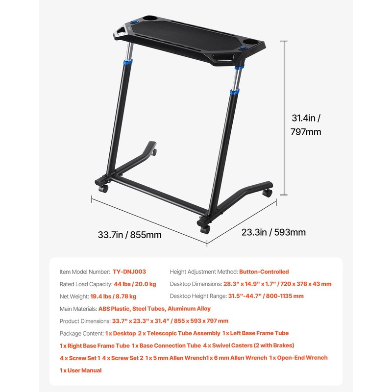 VEVOR Cycling Desk, Mobile Foldable Multi-Functional Bike Trainer & Treadmill
