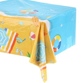 MECCANIXITY Ocean Tablecloth, 54x108 Inch Ocean Waves Water Pool Party Under The Sea Reusable Plastic Rectangle Table Cloth Cover for Beach Themed Party Shower Supplies Wood Grain Blue
