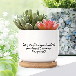 DecStic There is Nothing More Beautiful Ceramic Planters Bible Verse Planters for Outdoor Plants with Drainage Holes and Saucers Pot for Outdoor Garden Home Plant