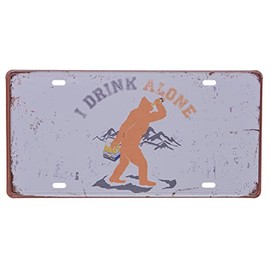 Pine Ridge Bigfoot Sasquatch I Drink Alone License Plate for Cars, Universal Car Frame Plate Cover, License Plate Holder Rust-Proof, Rattle-Proof, Weather-Proof
