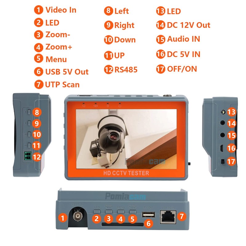 CCTV Test Monitor IV5 Portable Tool 5 inch LCD Screen