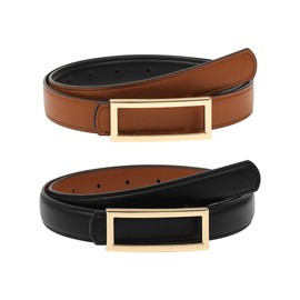 Monopa Womens Reversible Leather Belt - Two-in-One Women Skinny Belt for Jeans Dress with Golden Buckle (Brown/Black,130cm)