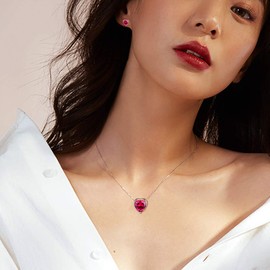 Aurora Tears Red Hearts Jewelry Sets Women 925 Sterling Silver Ruby Birthstone July Necklace/Earring Set Crystal Wedding Birthday Jewelry DS0085R